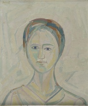 BARRAGAN, Julio. Cabeza femenina, leo sobre cartn firmado arriba a la izquierda. 37 x 32 cm.