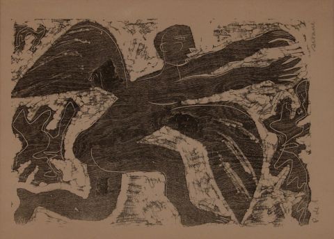 SEOANE, Lus. 'Angel', xilografa, (36 x 28 cm.)