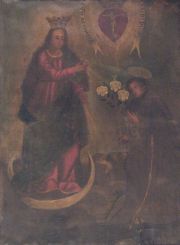 Cuzqueo: Virgen con santo (tela con cortes)