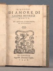 LEONE HEBREO. Dialoghi di Amore di Leone....1558, In 8vo. Pergamino, lomo con ttulo manuscrito.