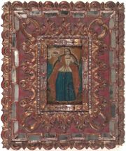 Santa Lucia, pintura sobre latn, marco posterior.
