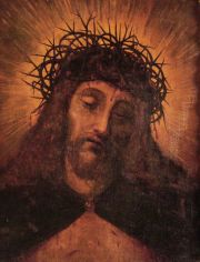 Annimo, Cristo, leo sobre tabla, marco dorado. Italia principios siglo XX.