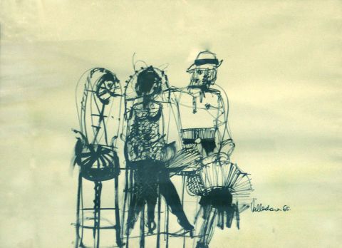 VALLADARES, Edmundo. Descansando el Fuelle, tinta china de 60 x 45 cm. Ao 1966