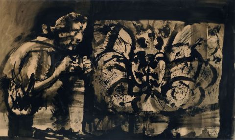 ALONSO, Carlos. Sin ttulo, abstracto, dibujo. Ao 1961. 067 x 107 cm. Con certif. de Alonso. Bs.As, ao 2008.