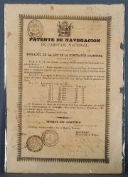 Impreso Patente de Navegacin de cabotaje Nacional, Montevideo, Julio 7 de 1829,Rondeau, Sellos