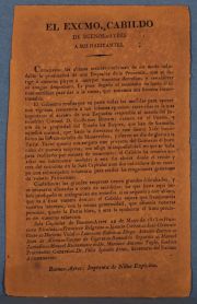impreso, Bando, el Excmo Cabildo de Bs.As a sus habitantes...Buenos Ayres. 22 de Mayo de 1815. Imprenta de Nios Expsit