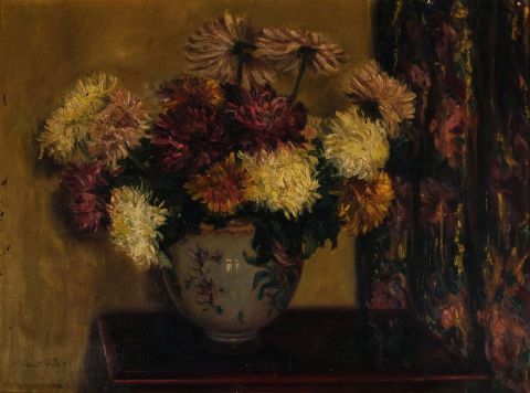SKELTON, Violet W. Vaso con flores, leo sobre tela, firmado. 63 x 81 cm.