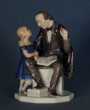 Figura de porcelana B & G: Bing and Gron Dahl N 2037 'H.C. Andersen With Children'. Dinamarca. 22 cm.