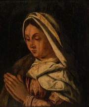 Catena, Vincenzo, atribuido a, Santa orando, leo sobre tabla de 34 x 29 cm..