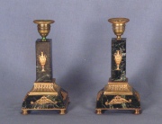 Candeleros estilo imperio, mrmol y bronce (2)