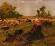 Maillaud, Fernand, Descanso de los pastores, leo de 55 x 66 cm.