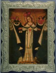 Virgen con angeles, leo marco de metal estilo colonial