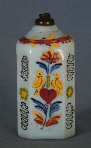 Frasco opalina blanco decoracin vaso con flores y aves polcromas