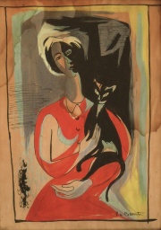 BERROETA, Pierre de, Mujer con Gato, tmpera. Manchas.
