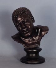 Cafferata, El Esclavo, escultura de yeso con ptina negra. Dedicada al Dr. Lagleyze, Bs. As. 1889, por El Autor.