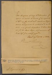 Bernardino Rivadavia, carta al Ing. en Jefe, creando el Depto. de Ingenieros, nombrando a los oficiales de Artillera
