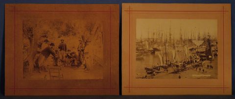 BOOTE Samuel ' Vista del puerto' y ' Comiendo el asado' dos albminas de 24 x 29 cm. Circa 1880