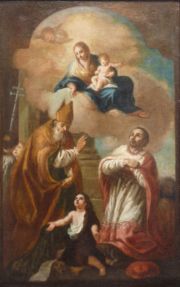 San Francisco de Sales con la Virgen y Nio, leo S. XVIII Norte de Italia 1759 Colorno