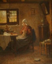 Mujer Holandesa tejiendo, leo. Annimo