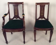 Tres sillas estilo imperio, dos sillones ( Uno con averas.)-123 + 171-