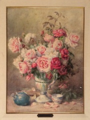 Rivoire, Francois, Jarra con flores, acuarela. 68 x 50 cm.