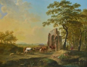 B. C. Koek Koek, Vacas en un paisaje, leo sobre tabla. 50 x 60 cm. Marco con averas.-103-
