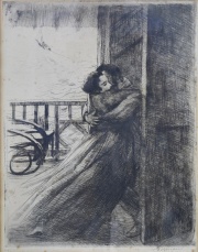Besnard, Albert. L'Amour, aguafuerte fda con lpiz, etiqueta al dorso, grab. y pintores fces S XIX, Galeria Muller-508-