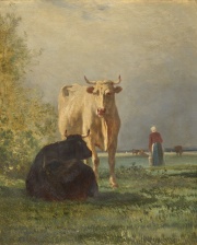 Troyon, Vacas, leosobre tabla 50 x 35 cm.
