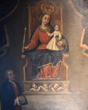 Virgen con el Nio, Escuela Peruana. Marco con faltantes.