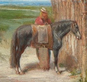 PALLIERE, Juan Len, 'Corral de Palo a Pique, leo sobre tabla. 40 x 61,5 cm.