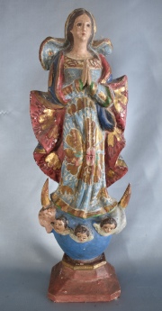 Virgen Inmaculada, talla de madera policromada. Bolivia. 35 cm.