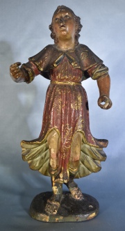 Jesús Niño, talla de madera policromada. Faltantes. Alto: 28 cm