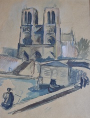 H. Basaldúa, Notre Dame, témpera de 36 x 30 cm.