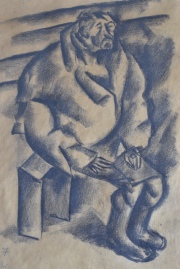 Otto Dix, Pordiosero (Bettler), dibujo a la carbonilla. Mide: 40 x 38,5 cm.