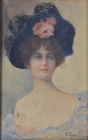 Mujer con Capelina, pequeña acuarela firmada. P. Legrand. Mide: 20 x 12 cm.