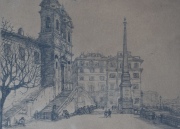 Trinità dei Monti, grabado firmado. A. Carbonati. Mide 20 x 23 cm.