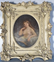 Desnudo sentado, óleo oval sin firma. 24 x 18 cm.