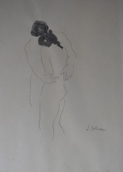 Enamorados, dos dibujos a la tinta de Josefina Robirosa. Miden: 47 x 33 y 32 x 42 cm.