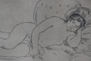 Desnudo recostado, grabado al aguafuerte, firmado Renoir en el passepartout.