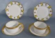 Nueve platos Art Deco de porcelana francesa, cachaduras, más 8 tazas de te de Limoges. 17 pzas.