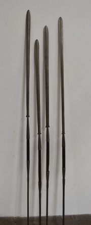 Cuatro lanzas Africanas Masai con hojas de hierro. Alto máx. 178 cm.