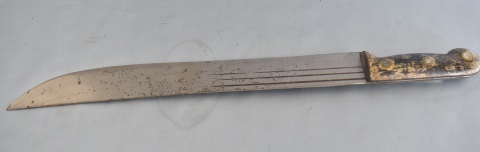 Machete para el mercado africano, con hoja de acero Martindale, made in England. Largo: 52,5 cm. Largo hoja: 39 cm.