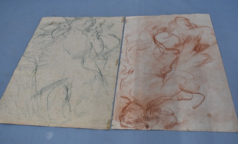 Dos dibujos, Desnudos, uno firmado A. Mancini. Sin enmarcar. Miden: 38 x 24 cm.