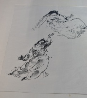 BAILARINAS DE OPERA, grabado por Paul Renouard y litografía con dos figuras femeninas, con firma ilegible. Sin enmarcar.