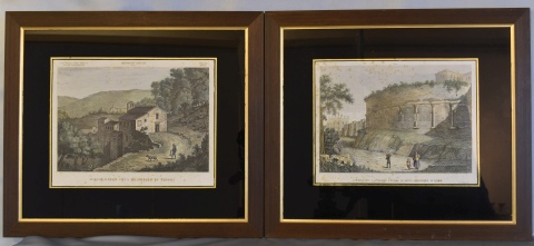 Cinco grabados italianos en colores, paisajes y personajes. Miden: 23 x 29,5 cm. 254