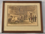 Dos grabados, vacas en descanso y el establo. Miden: 31 x 40 y 25 x 37 cm.