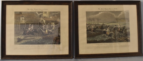 J. Harris II,. Cuatro grabados ingleses de la seie The First Steeple-Chase on Record . Miden: 36 x 42 cm. 157