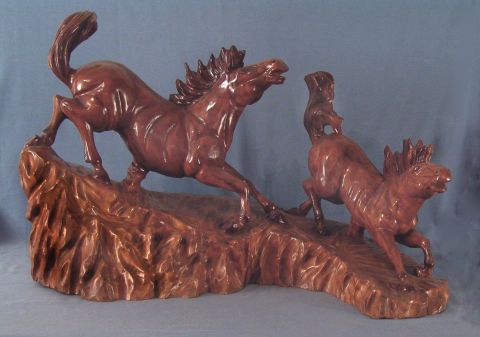 Caballos, escultura madera tallada