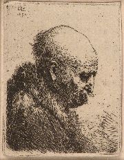 Rembrandt. Hombre Calvo, aguafuerte, 5,5 x 4,5 cm