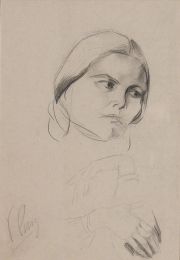 Puig, Vicente. Figura femenina, dibujo al lápiz, 30 x 20 cm